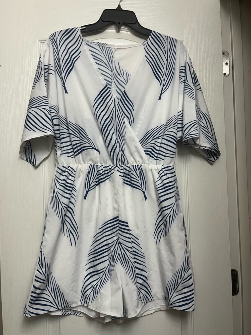 White Romper with Navy Leaf Print Shorts Romper